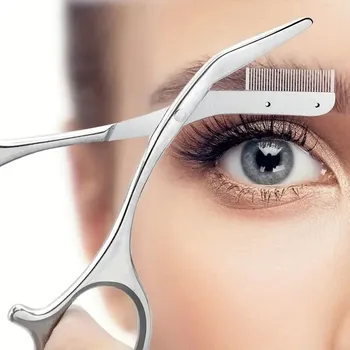 Precizní zastřihovač a hřeben obočí pro ženy i muže | nůžky, kosmetický nástroj - Stříbro