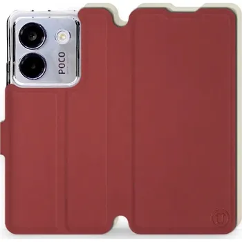 Pouzdro na mobilní telefon Flipové pouzdro Mobiwear Semiš - Xiaomi POCO M7 Pro 5G - Cihlové & Béžové (Knížkové semišové flip pouzdro, obal, kryt na mobil Xiaomi POCO M7 Pro 5G - Cihlové & Béžové, materiál semiš + TPU, ochrana 360°, stojánek, silikonová vanička, magnetické zavírání)