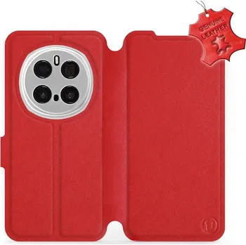 Pouzdro na mobilní telefon Kožené flip pouzdro Mobiwear - Honor Magic7 Pro 5G - Červené (Kožené knížkové pouzdro, obal, kryt na mobil Honor Magic7 Pro 5G, Červené, materiál Genuine Leather, ochrana 360°, stojánek, silikonová vanička, magnetické zavírání)