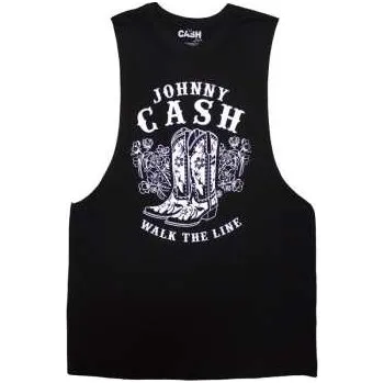 Merch Johnny Cash: Johnny Cash Unisex Vest T-shirt: Walk The Line Boots (black) (medium) M