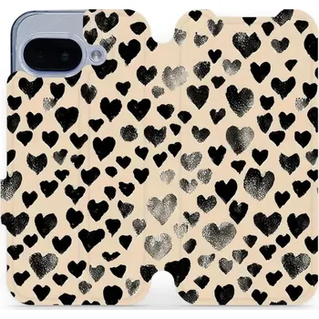 Pouzdro na mobilní telefon Flipové pouzdro Mobiwear - Google Pixel 9A - VA51S Černá srdíčka (Knížkové flip pouzdro, obal, kryt na mobil Google Pixel 9A - VA51S Černá srdíčka, materiál Umělá kůže + TPU - ochrana 360°, stojánek, silikonová vanička, magnetické zavírání)