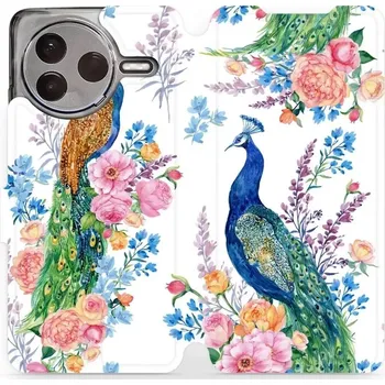 Pouzdro na mobilní telefon Flipové pouzdro Mobiwear - Xiaomi POCO F7 Pro 5G - MX08S Pávi (Knížkové flip pouzdro, obal, kryt na mobil Xiaomi POCO F7 Pro 5G - MX08S Pávi, materiál Umělá kůže + TPU - ochrana 360°, stojánek, silikonová vanička, magnetické zavírání)