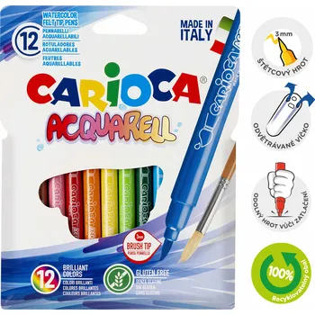 Vodová barva Carioca akvarelové fixy, 12 ks, mix barev