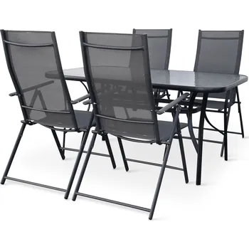 Zahradní sestava Zahradní jídelní set Klaudie transparentní + 4x kovová židle Pia