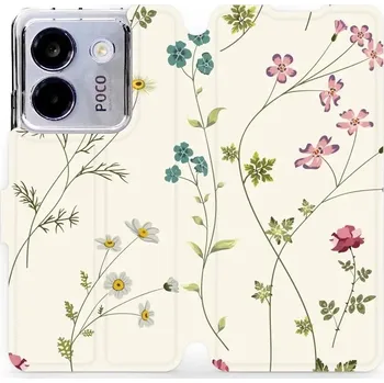 Pouzdro na mobilní telefon Flipové pouzdro Mobiwear - Xiaomi POCO M7 Pro 5G - MD03S Tenké rostlinky s květy (Knížkové flip pouzdro, obal, kryt na mobil Xiaomi POCO M7 Pro 5G - MD03S Tenké rostlinky s květy, materiál Umělá kůže + TPU - ochrana 360°, stojánek, silikonová vanička,)