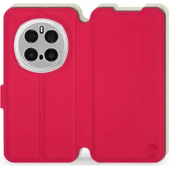 Pouzdro na mobilní telefon Flipové pouzdro Mobiwear Semiš - Honor Magic7 Pro 5G - Rudé & Béžové (Knížkové semišové flip pouzdro, obal, kryt na mobil Honor Magic7 Pro 5G - Rudé & Béžové, materiál semiš + TPU, ochrana 360°, stojánek, silikonová vanička, magnetické zavírání)