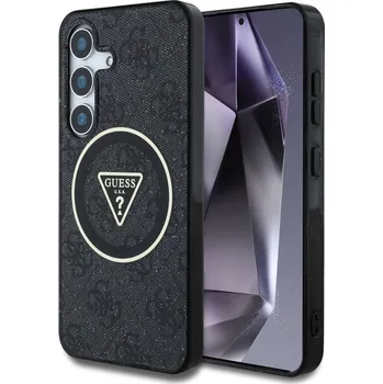 Pouzdro na mobilní telefon Zadní kryt Guess IML 4G Glitter and Triangle Logo MagSafe pro Samsung Galaxy S25 Black
