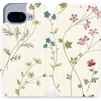 Pouzdro na mobilní telefon Flipové pouzdro Mobiwear - Google Pixel 9A - MD03S Tenké rostlinky s květy (Knížkové flip pouzdro, obal, kryt na mobil Google Pixel 9A - MD03S Tenké rostlinky s květy, materiál Umělá kůže + TPU - ochrana 360°, stojánek, silikonová vanička, magnetické)