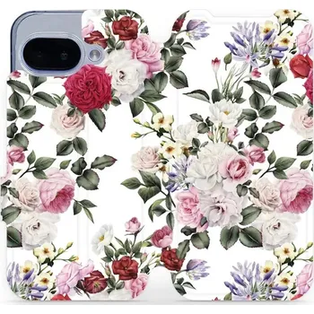 Pouzdro na mobilní telefon Flipové pouzdro Mobiwear - Google Pixel 9A - MD01S Růže na bílé (Knížkové flip pouzdro, obal, kryt na mobil Google Pixel 9A - MD01S Růže na bílé, materiál Umělá kůže + TPU - ochrana 360°, stojánek, silikonová vanička, magnetické zavírání)