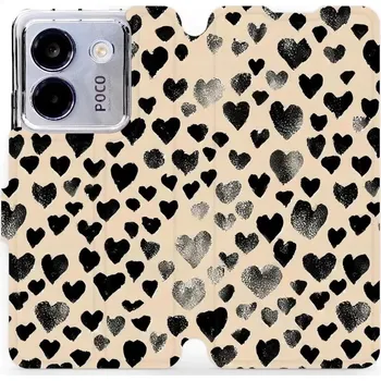 Pouzdro na mobilní telefon Flipové pouzdro Mobiwear - Xiaomi POCO M7 Pro 5G - VA51S Černá srdíčka (Knížkové flip pouzdro, obal, kryt na mobil Xiaomi POCO M7 Pro 5G - VA51S Černá srdíčka, materiál Umělá kůže + TPU - ochrana 360°, stojánek, silikonová vanička, magnetické zavírání)