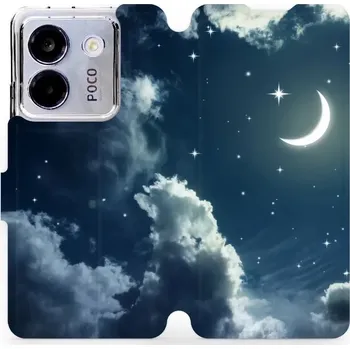 Pouzdro na mobilní telefon Flipové pouzdro Mobiwear - Xiaomi POCO M7 Pro 5G - V145P Noční obloha s měsícem (Knížkové flip pouzdro, obal, kryt na mobil Xiaomi POCO M7 Pro 5G - V145P Noční obloha s měsícem, materiál Umělá kůže + TPU - ochrana 360°, stojánek, silikonová vanička,)
