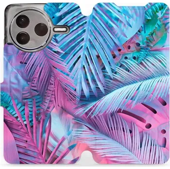 Pouzdro na mobilní telefon Flipové pouzdro Mobiwear - Xiaomi POCO F7 Pro 5G - MG10S Fialové a modré listy (Knížkové flip pouzdro, obal, kryt na mobil Xiaomi POCO F7 Pro 5G - MG10S Fialové a modré listy, materiál Umělá kůže + TPU - ochrana 360°, stojánek, silikonová vanička,)