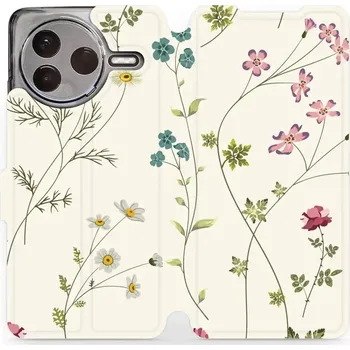 Pouzdro na mobilní telefon Flipové pouzdro Mobiwear - Xiaomi POCO F7 Pro 5G - MD03S Tenké rostlinky s květy (Knížkové flip pouzdro, obal, kryt na mobil Xiaomi POCO F7 Pro 5G - MD03S Tenké rostlinky s květy, materiál Umělá kůže + TPU - ochrana 360°, stojánek, silikonová vanička,)