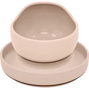 Petite & Mars Set jídelní silikonový Take Match 2 ks talíř + miska 6 m+ Desert Sand
