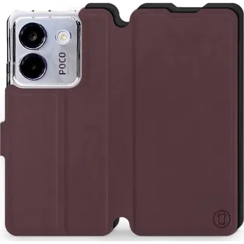 Pouzdro na mobilní telefon Flipové pouzdro Mobiwear Semiš - Xiaomi POCO M7 Pro 5G - Bordové & Černé (Knížkové semišové flip pouzdro, obal, kryt na mobil Xiaomi POCO M7 Pro 5G - Bordové & Černé, materiál semiš + TPU, ochrana 360°, stojánek, silikonová vanička, magnetické zavírání)