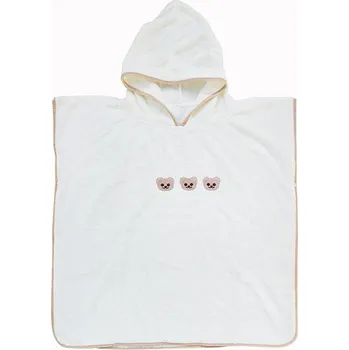 Roztomilé dětské pončo s kapucí z korálového fleecu | dětská osuška, koupací plášť - bílý medvěd