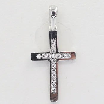 Přívěsek Zlatý přívěsek z bílého zlata se zirkony křížek OP034W (585/1000) 0.9 g