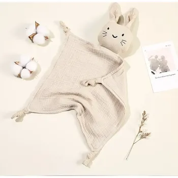 Kojenecký bavlněný ručník s králíčkem pro děti | dětská deka, dětský ručník - Světle khaki