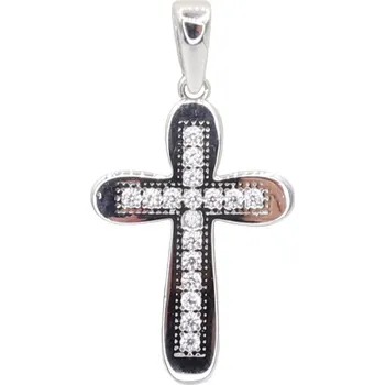 Přívěsek Zlatý přívěsek z bílého zlata křížek se zirkony OP037W (585/1000) 1.05 g