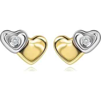 Náušnice Zlaté náušnice 14K dvojité srdce s kubickými zirkony