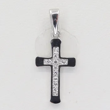 Přívěsek Zlatý přívěsek z bílého zlata se zirkony křížek OP009W (585/1000) 0.75 g