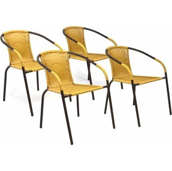 4x kovová zahradní židle s ratanovým výpletem, hnědá / béžová