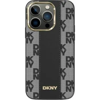 Pouzdro na mobilní telefon DKNY Kožený kryt DKNY MagSafe s jednobarevným kostkovaným vzorem – iPhone 15 Plus / 14 Plus (černý)