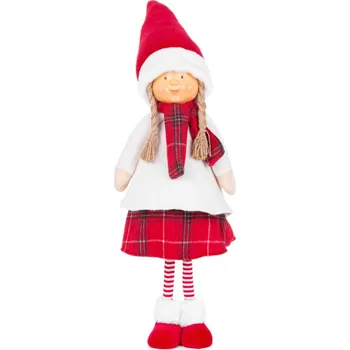plyšák Postavička MagicHome Vánoce, Holčička s červeným šátkem, látkové, červeno-bílé, 31x18x90 cm