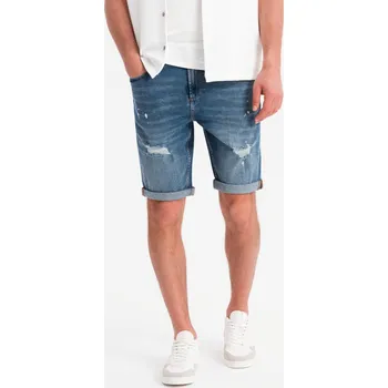 Pánské krátké džínové šortky s roztrhanými nohavicemi - modré V2 OM-SRDS-0186 - XXL