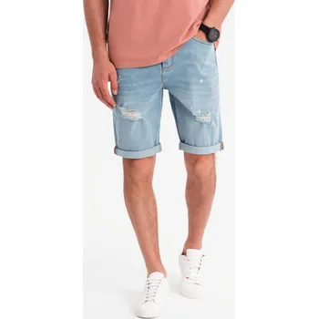 Pánské kraťasy Pánské džínové kraťasy s roztrhanými nohavicemi - světle modré V1 OM-SRDS-0186 - L