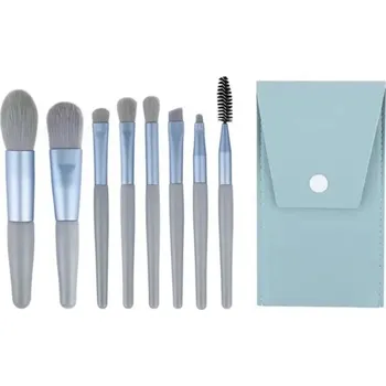 Kosmetický štětec 8dílná sada štětců na líčení pro dokonalý make-up | sada štětců, kosmetické pomůcky - Modrá s PU sáčkem