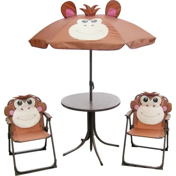 Zahradní sestava Set LEQ MELISENDA Mono, opice, slunečník 105 cm, stůl 50 cm, 2 židle. dětský