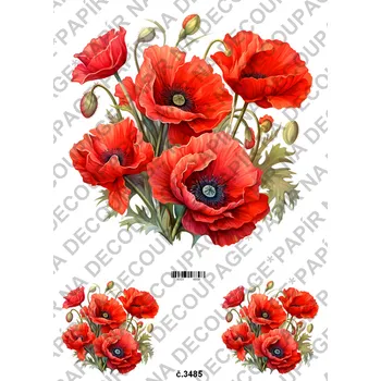 Umělecký papír Rýžový a soft papír na decoupage - Vlčí máky - KB03485 Materiál: Soft, Rozměr: A4