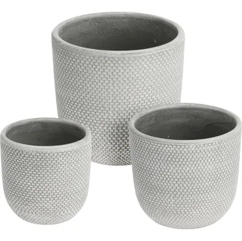 Květináč H&L Sada květináčů Weave – světlá šedá, 3 ks, tři různé velikosti, s matnou texturou