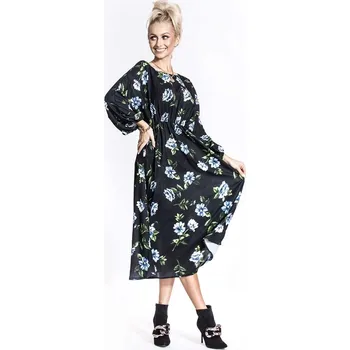 Dámské šaty Černo/světle modré dámské květované kimonové šaty s kulatým výstřihem Ann Gissy (XY202116) odstíny černé XL (42)