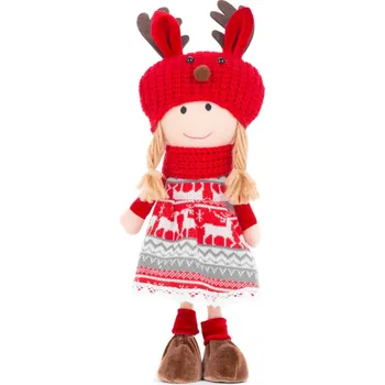 Dekorace MagicHome Vánoce, Dívka s červeno-šedou čepicí, 42 cm