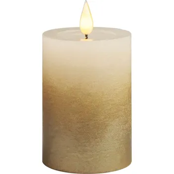 Svíčka Svíčka MagicHome Vánoce, LED, 2xAAA, jednoduché svícení, krémová/zlatá, metalický efekt, 7x10 cm