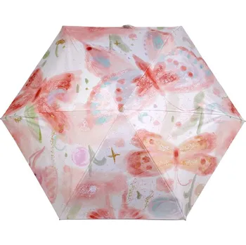 Deštník Dámský mini skládací deštník - 3 pudrovo-lososová motýl