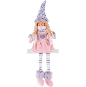 Vánoční dekorace Postavička MagicHome Vánoce, Holčička s vysokým kloboukem, látkové, růžovo-šedé, 17x12x54 cm