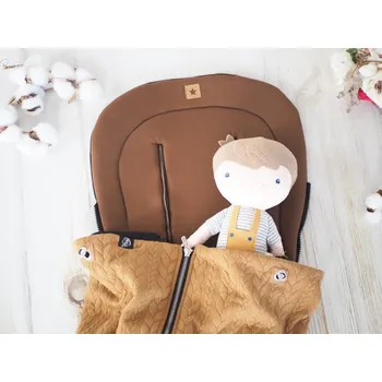 SET Podložka prodloužená (brown, černý fleece) + copánková deka (caramel, černý fleece)