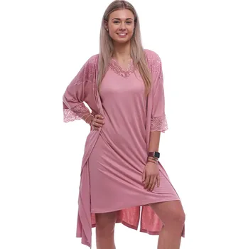 Dámská noční košile Malinový luxusní krajkový komplet košilka a župan pro ženy či dívky 1G0686 růžová xxl