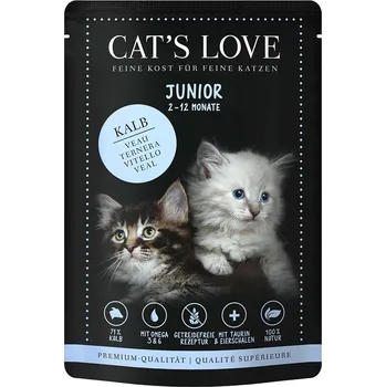 Krmivo pro kočku Cat's Love Junior s telecím masem, vaječnými skořápkami a lososovým olejem 12 × 85 g