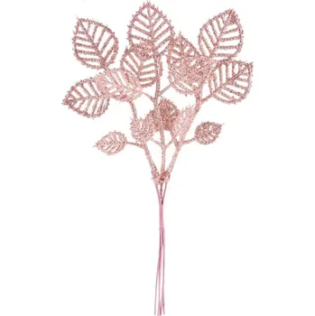 Vánoční dekorace Větvička MagicHome Vánoce, lístky, růžové zlato, 22 cm, bal. 6 ks