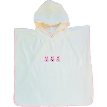 Roztomilé dětské pončo s kapucí z korálového fleecu | dětská osuška, koupací plášť - bílý králík