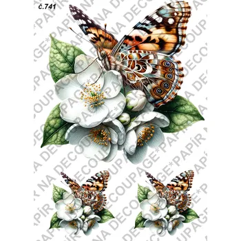 Umělecký papír Rýžový a soft papír na decoupage - Motýli - KB0741 Materiál: Soft, Rozměr: A4