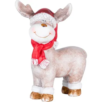 Dekorace MagicHome Vánoce, Sob s červenou šálou, polyresin, 20x20x24 cm