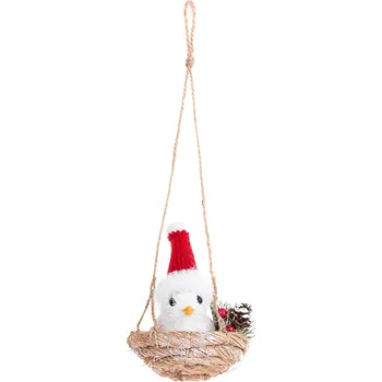 Bytová dekorace Dekorace MagicHome Vánoce, Ptáček v hnízdě, závěsný, 11,5x10x11 cm