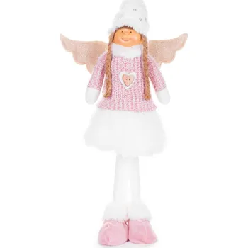 Vánoční dekorace Postavička MagicHome Vánoce, Andílek s bílou sukní, látkový, růžovo-bílý, 29x13x59 cm