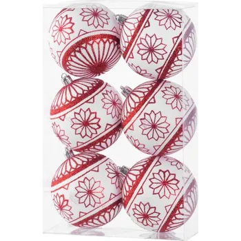 Koule MagicHome Vánoce, 6 ks, 8 cm, červeno - bílé, na vánoční stromek