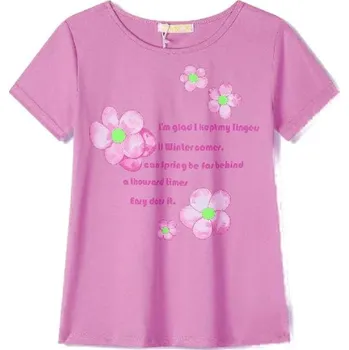 Dívčí tričko DÍVČÍ BAVLNĚNÉ TRIČKO S KYTIČKAMI Barva: Tmavě růžová, Velikost: 116